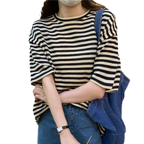 T-shirt womens summer new Korean style lazy style bf loose striped short-sleeved casual versatile mid-length t-shirt top