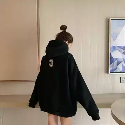 Sweater 2021 new female spring and autumn thin loose Korean version of hooded long version lazy wind black top tide ins