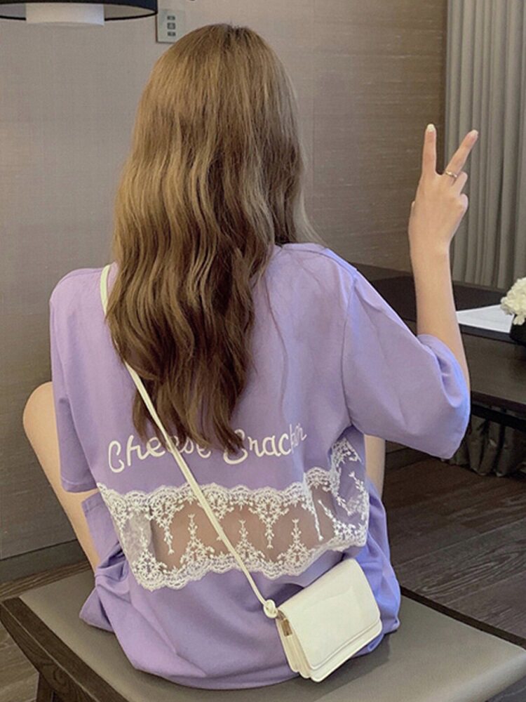 Missing Back T-shirt Woman Short Sleeve Mid-Length Version Design Sensation Small Crowd-purple Blouse Women Fashion Trends Women Dress Temperament Half Sleeves