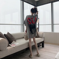 Tide card 2022 Summer new grey blouses net red ins figure head letter printed short sleeve T-shirt female loose