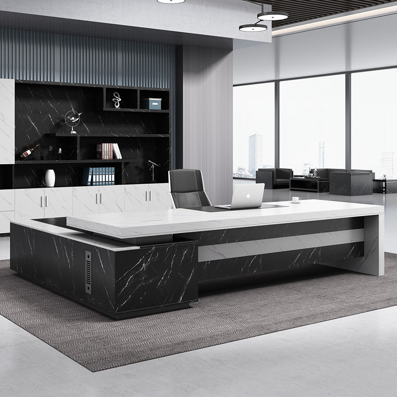 Office furniture owner's table and chairs portfolio minimalist modern president Bandai imitated marble manager head desk son