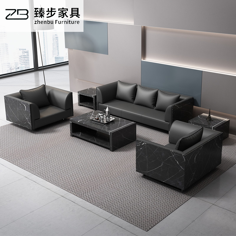 Gait office furniture genuine leather business reception room office sofa tea table combination suit minimalist modern trio