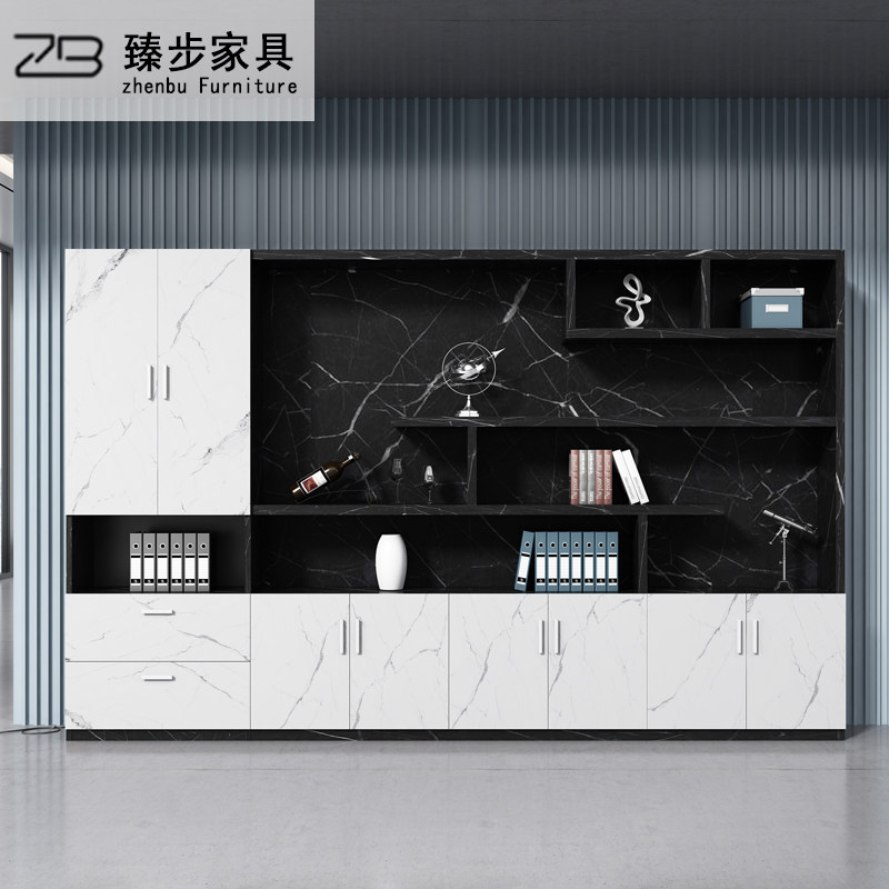 Office furniture imitation marble texture file cabinet filing cabinet with glass bookcase storage data cabinet combination