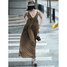 Luna7xi coffee sleeveless camisole dress for women in the summer of 2024, new loose fitting belly covering and slimming long skirt