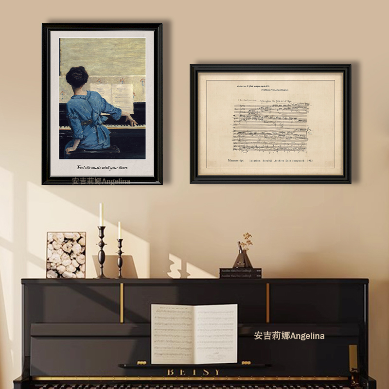 American-Style Piano Room Corner Hanging Painting with a Table Above, Decorative Painting, Pianist Poster, Music Training Classroom Keyboard Painting