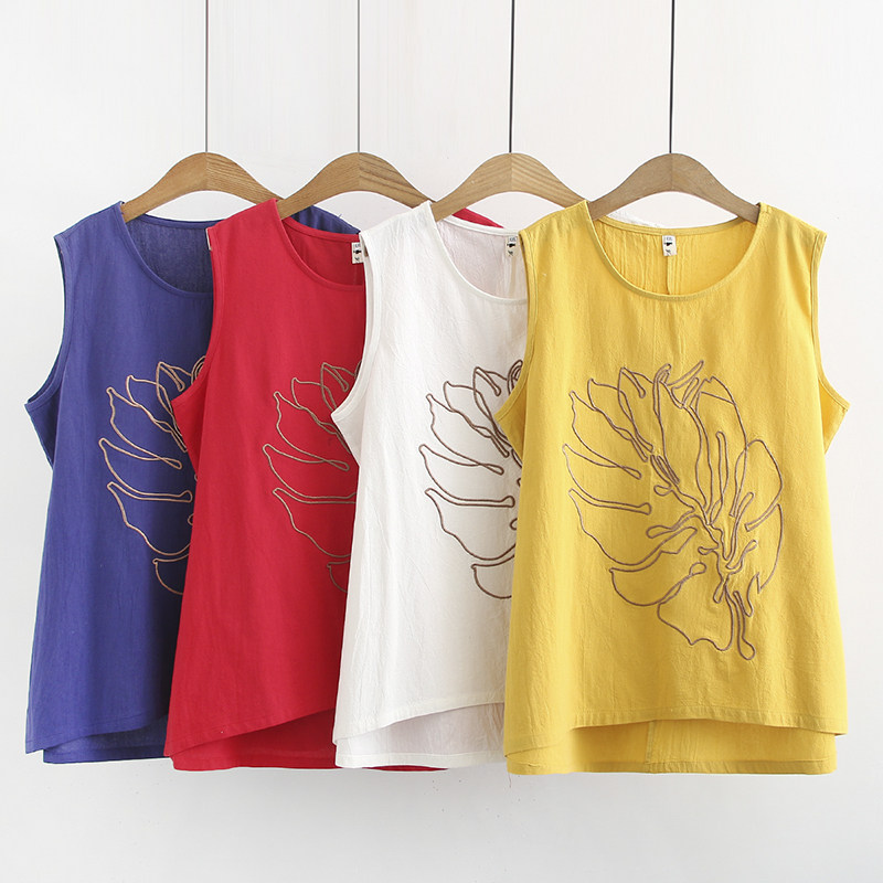 Middle-aged women's clothing large-size old woman summer cotton linen small vest sleeveless middle-aged fat mom Linen gas shirt