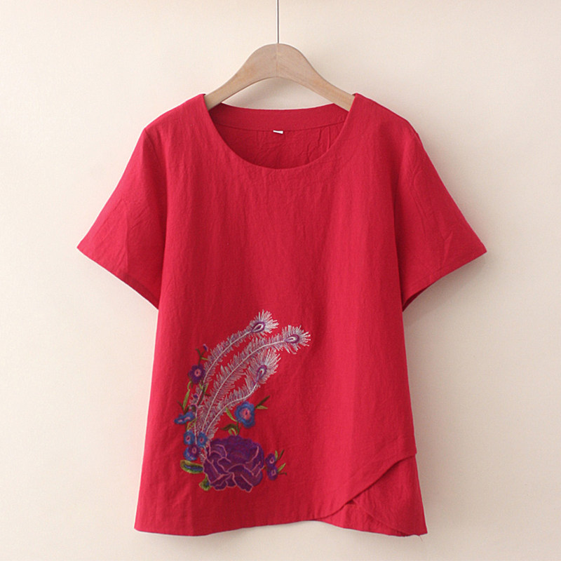 Middle-aged women's large-size mom 2021 new summer cotton short-sleeved t-shirt middle-aged woman foreign-air-fat mother