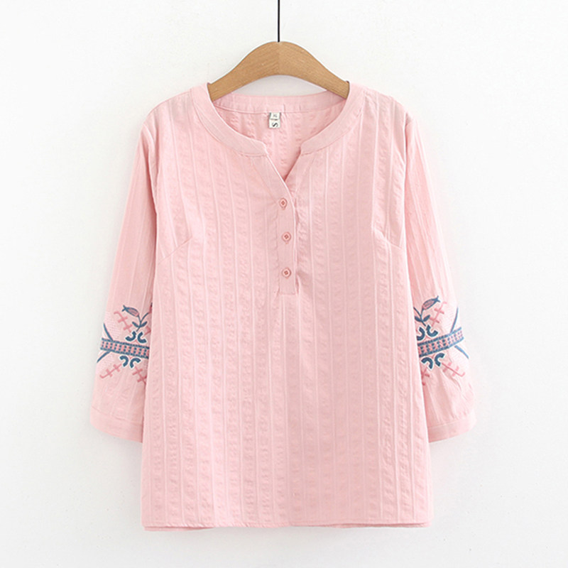 Mid-Aged Women Dress Large Size Mom Pure Cotton Shirt Middle-aged Fat Mom Summer Clothing Loose T-Shirt Woman Blouse Summer Gats