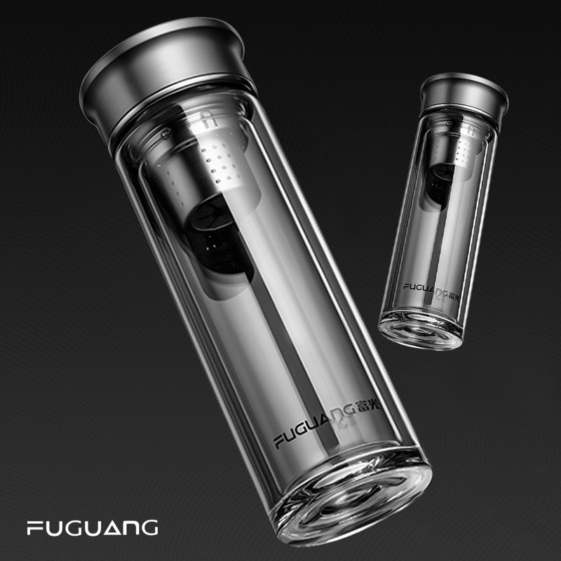 Fuguang double-layer glass transparent portable business office water cup men's thickened car tea cup gift box