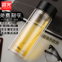 Fuguang double-layer glass household with lid for men and women student Cup portable tea cup transparent cup super large capacity