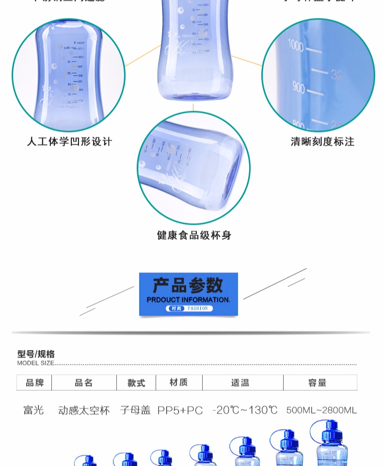 Cốc đựng nước lớn Fuguang 2000ml Bộ lọc không gian bằng nhựa cầm tay ngoài trời chịu được 1000ml chống cháy nổ - Tách bình giữ nhiệt lock&lock 450ml