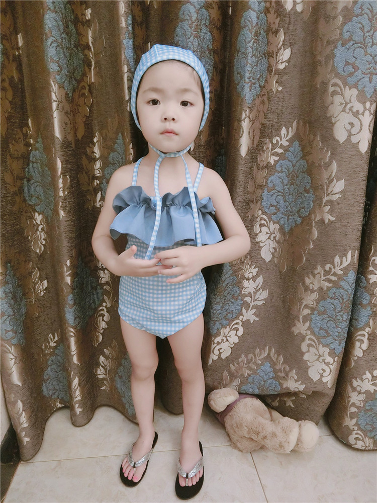 Quần áo trẻ em Hàn Quốc cho bé gái Đồ bơi Hàn Quốc dây buộc bé ren nhỏ lưới tươi áo tắm một mảnh áo tắm mùa xuân nóng quần áo bơi trẻ em