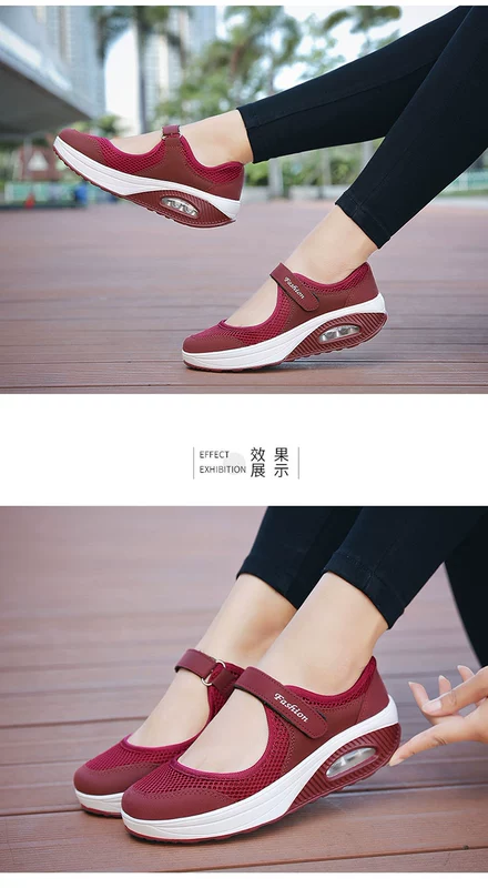 Giày hè 2018 mới giày vải nữ trung và già thoáng khí giày lưới thoáng miệng tăng giày rocking giày vải Bắc Kinh cũ
