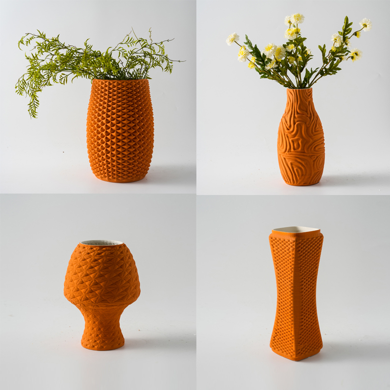 Jingdezhen 3D Printed Ceramic Orange Vase Ornament Model Room Hotel Sales Department Living Room Flower Vessel Decoration