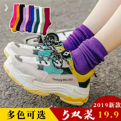 5 pairs of bubble socks children autumn summer high socks women cotton socks Japanese college style purple Korean long tube tide socks