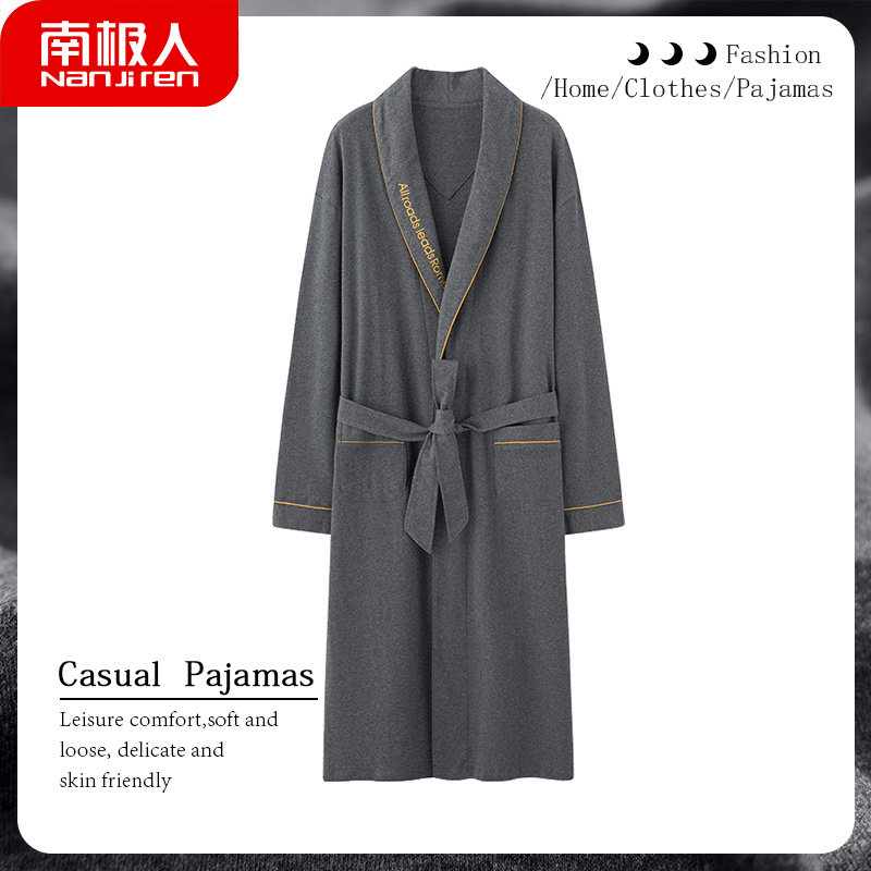Sleeping robe men's spring and autumn in pure cotton pyjamas long sleeve men's all-cotton bathrobe thin section of the older version of the home suit suit