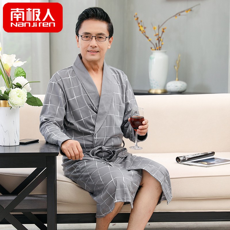 Mùa thu và mùa đông mens Pyjama cha thường dài tay chất béo áo choàng tắm bông trung niên cộng với mã của tuổi già áo lỏng lẻo.