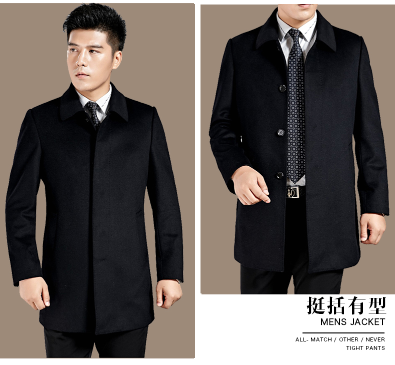 Mùa thu và mùa đông áo len nam trung niên áo len len trong phần dài của áo choàng cashmere áo choàng nam