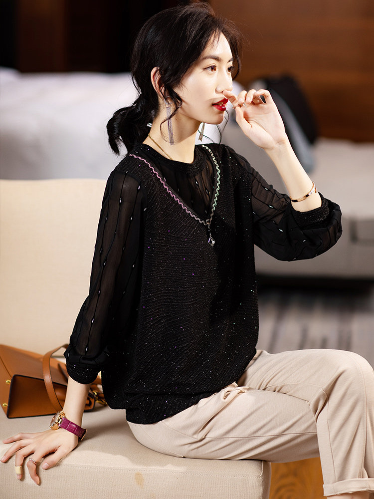 Clearance pick-up leaks first-line counters withdraw tail orders big-name foreign trade women's clothing bright silk splicing thin T-shirt lace small shirt