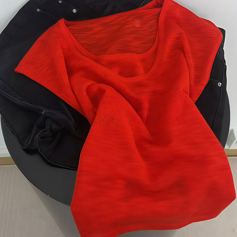 Original Product Recommendation! Bright and Complexion-Enhancing in Summer~ Tomato Red U-Neck Fake Two-Piece Knitted Short-Sleeve T-Shirt for Women