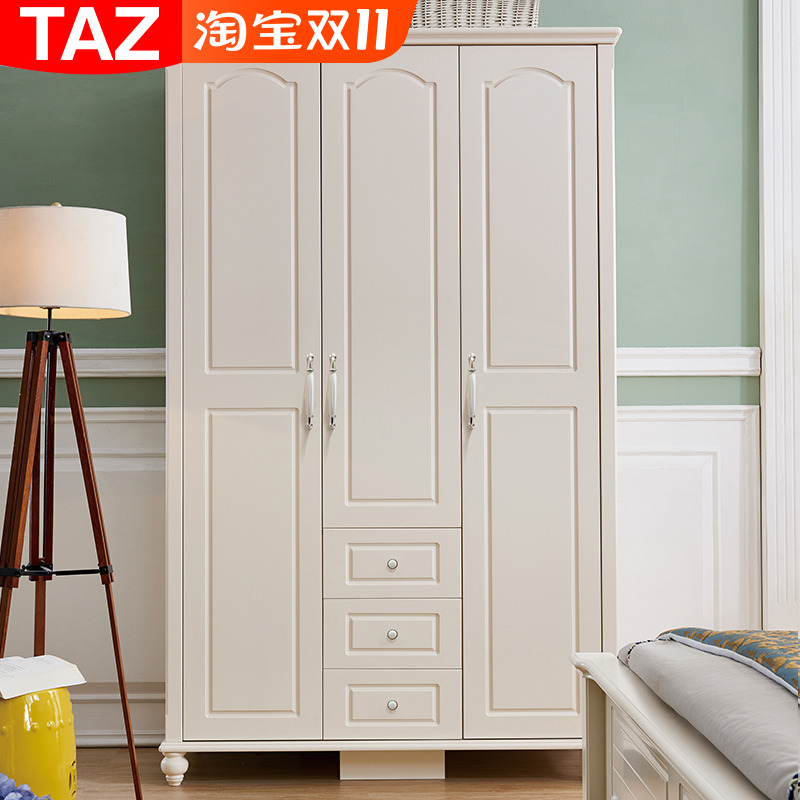 American-style minimalist adult bedroom three-door with drawer wardrobe pastoral European-style children's small apartment storage wardrobe white