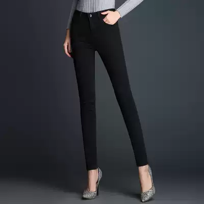 Zhirui 2021 autumn new pure black jeans women's trousers elastic thin feet pencil pants wild nine-point pants