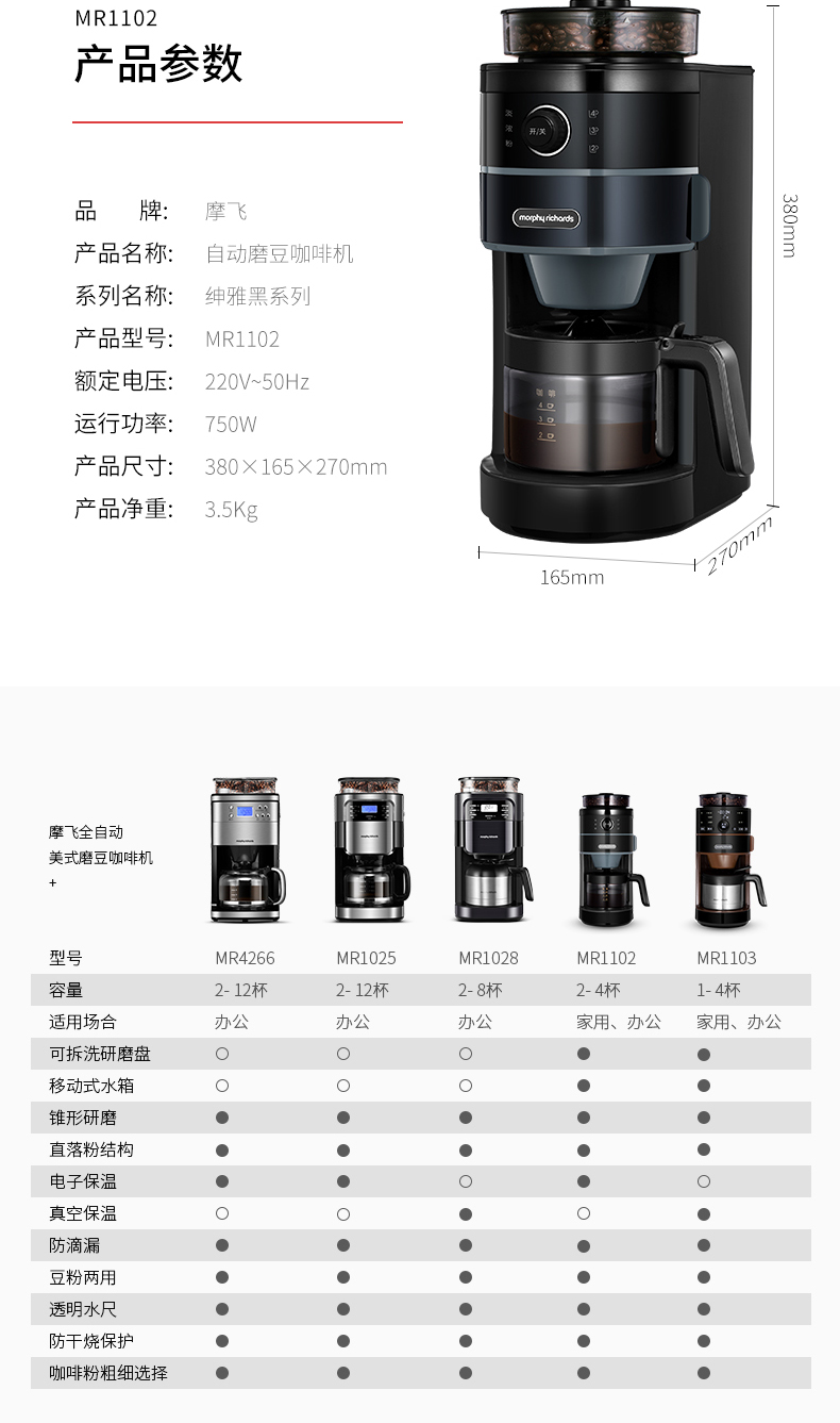 máy pha cà phê mini MORPHY RICHARDS / 摩 飞 MR1102 Máy pha cà phê tự động gia đình Mỹ - Máy pha cà phê máy pha cà phê crm 3200