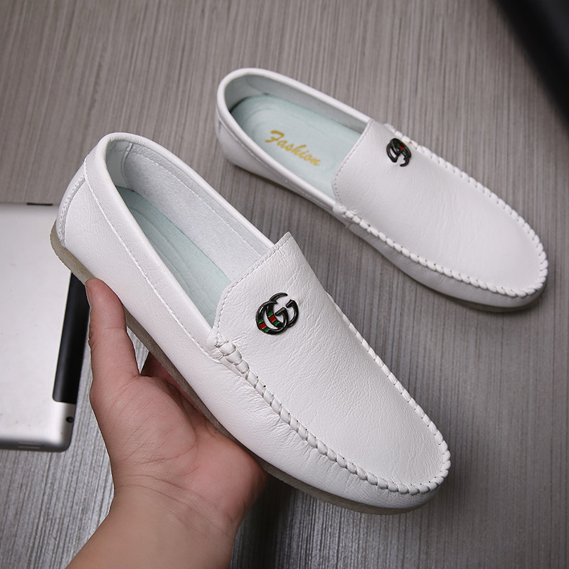 Summer breathable white beanie shoes men's outdoor non-slip casual shoes driver driving shoes slip-on shoes tide shoes