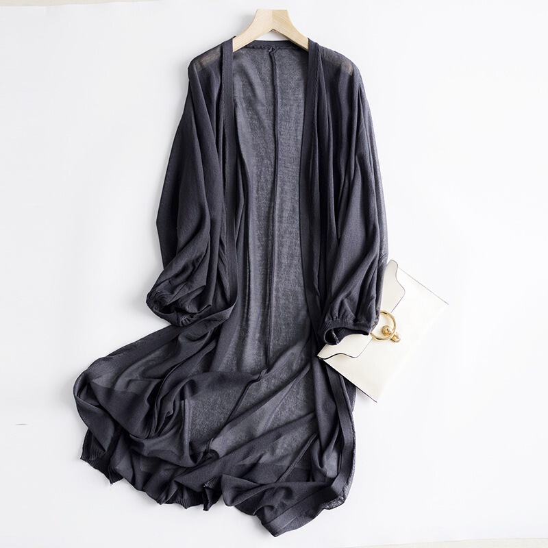 Korean Style Ice Silk Mid-Length Sun Protection Cardigan for Women 2025 Summer New Coat Shawl Loose Lazy Knit Air Conditioning Shirt