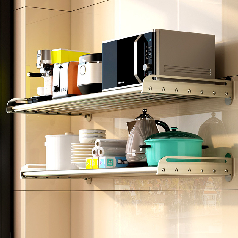 304 stainless steel wall-mounted microwave oven rack kitchen rack hanging wall oven rice cooker bracket storage rack
