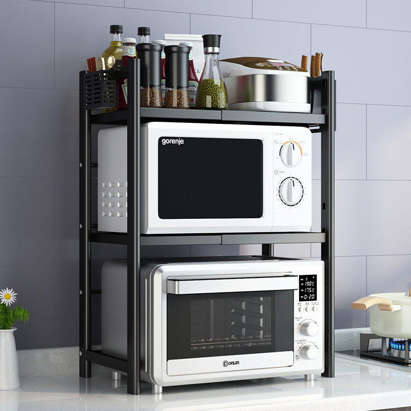 Retractable kitchen shelving table Desktop microwave oven rack surface putting oven racks Multi-functional home double deck