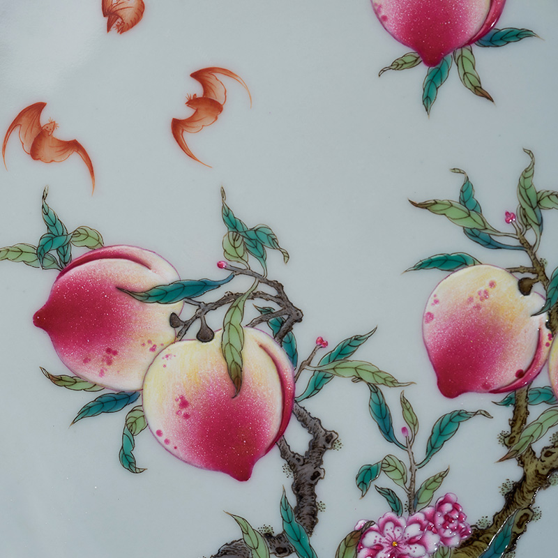 Archaize of jingdezhen porcelain live pot bearing fruit snacks disc yongzheng pastel peach peach five bats four furnishing articles