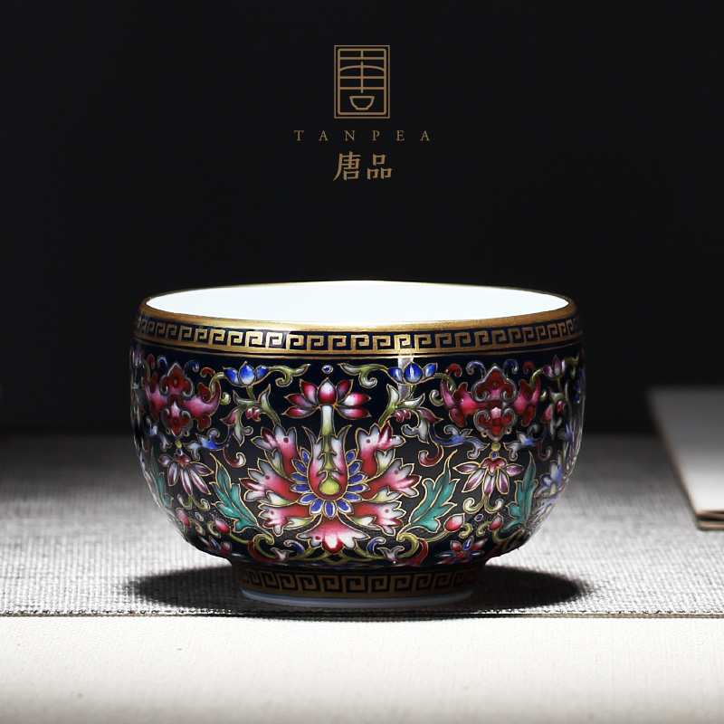 Tang Pin ji blue see colour enamel cups around branch lotus masters cup large kung fu tea bowls jingdezhen ceramics by hand