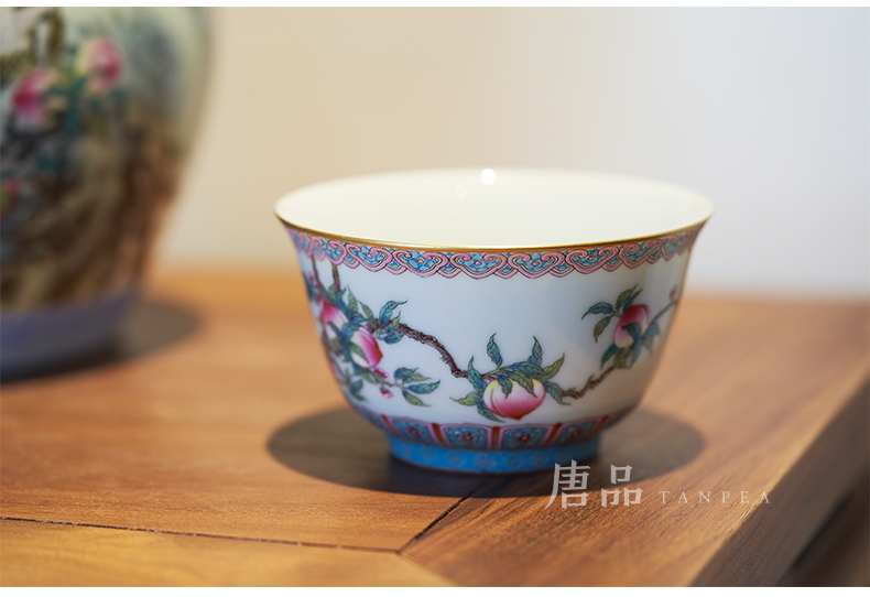 Colored enamel live corning cup personal Lord jingdezhen ceramic large peach ruyi bowl kung fu tea cups