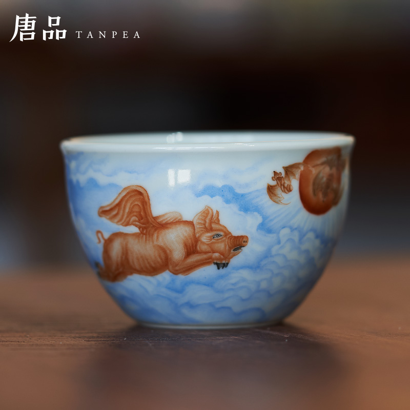 Jingdezhen ceramic famille rose flying "daily cup master cup soar execution cylinder cup zodiac pu - erh tea cup