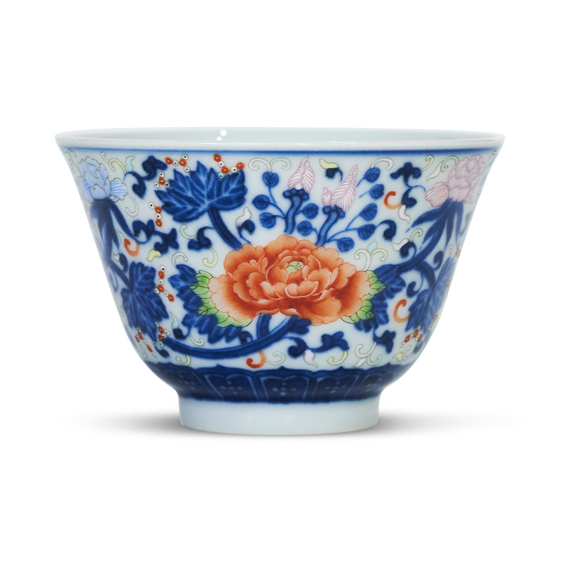 The Bucket color blue and white tie up branch master of jingdezhen ceramic cups all hand painting old alum flowers red peony cup gift giving