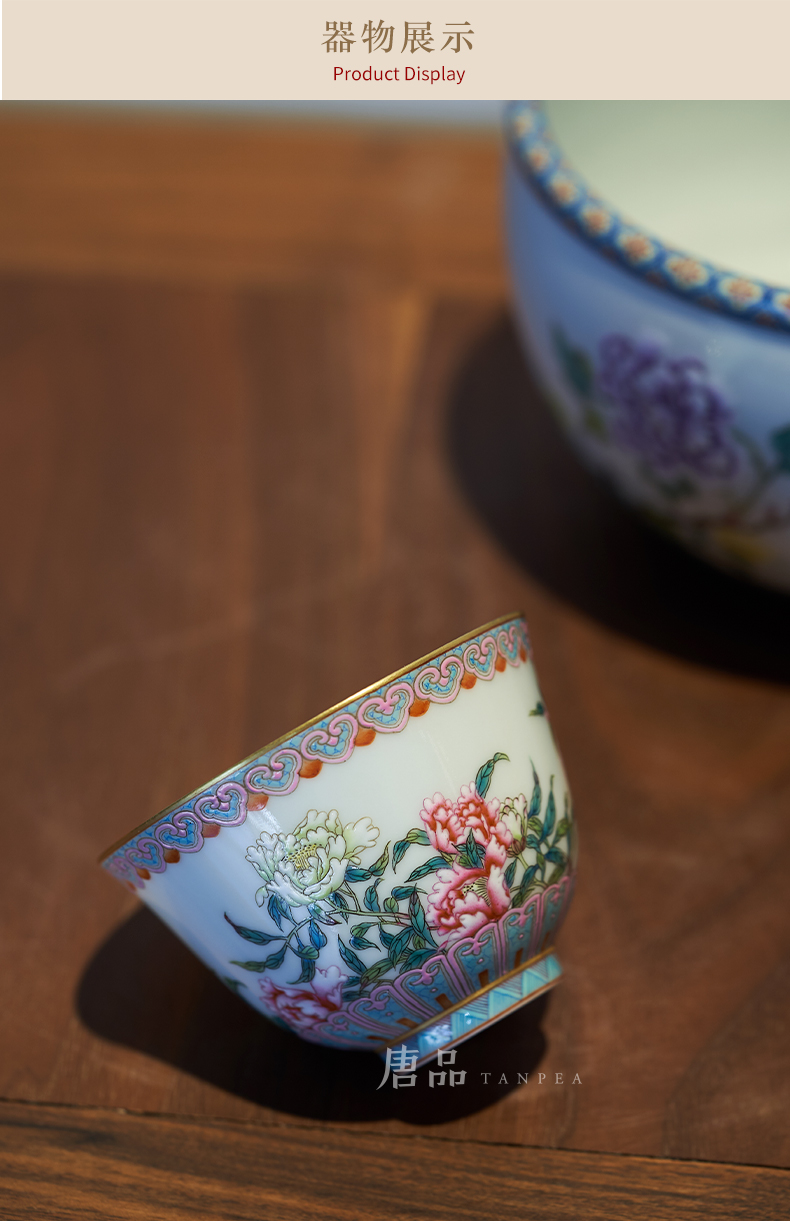 Powder enamel enamel floral cup all hand thin foetus master cup filled grain blooming flowers, jingdezhen ceramic gifts