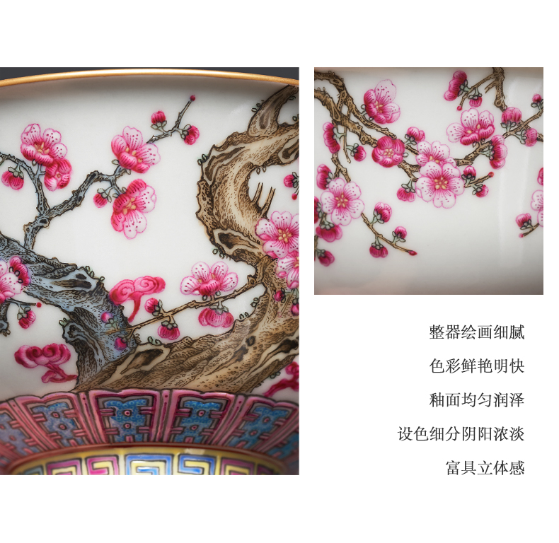 Colored enamel hand wintersweet name plum blossom put tureen satisfied grain tea bowl of jingdezhen ceramic large - sized kung fu tea cups