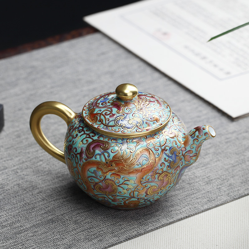 Colored enamel teapot all hand ganoderma dragon jingdezhen ceramic teapot kung fu tea set large paint a gift