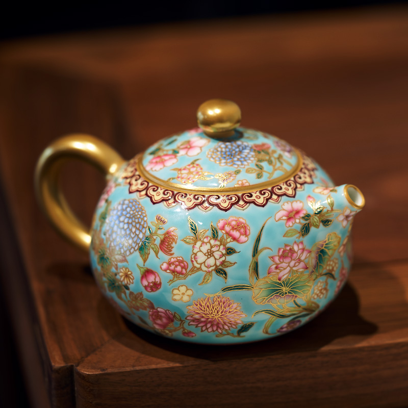 Tang Pin colored enamel xi shi pot of kung fu tea masters cup manually fold branch m letters flower teapot jingdezhen ceramics