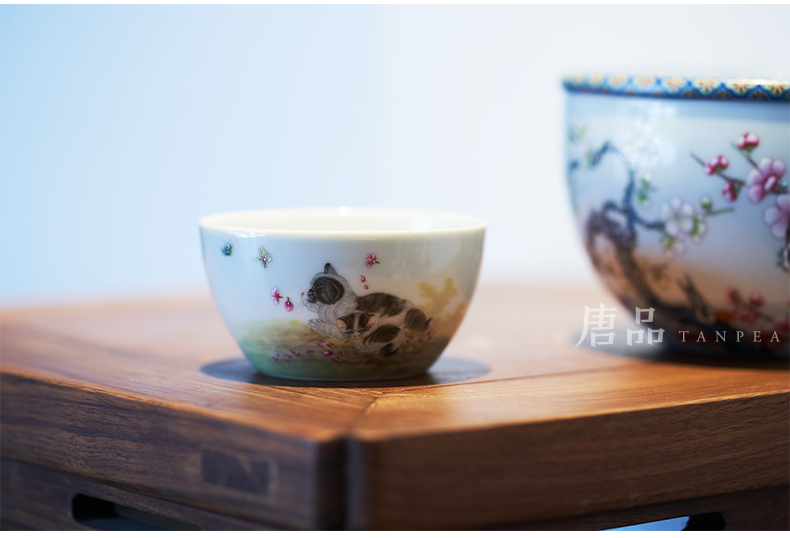 Jingdezhen ceramic kung fu tea cup pure manual pastel cat boring cylinder of pet market metrix personal cup tea cup bowl