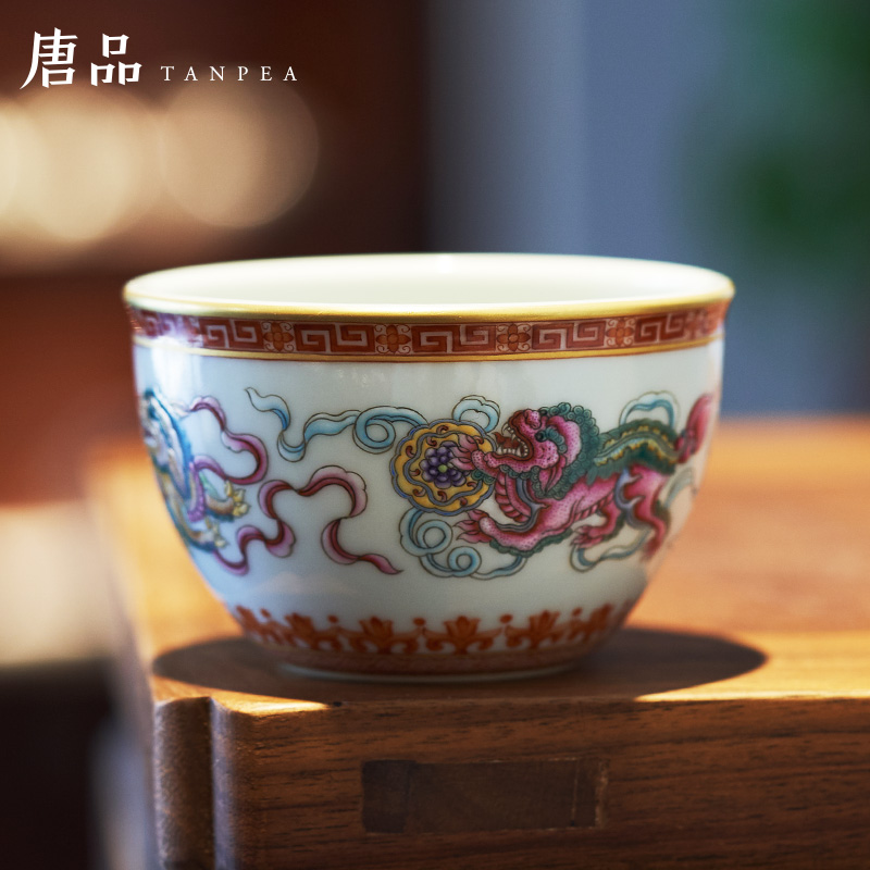 Everything is going well with colored enamel cylinder cup of jingdezhen ceramic cups hand draw the lion Pacific as pu - erh tea masters cup