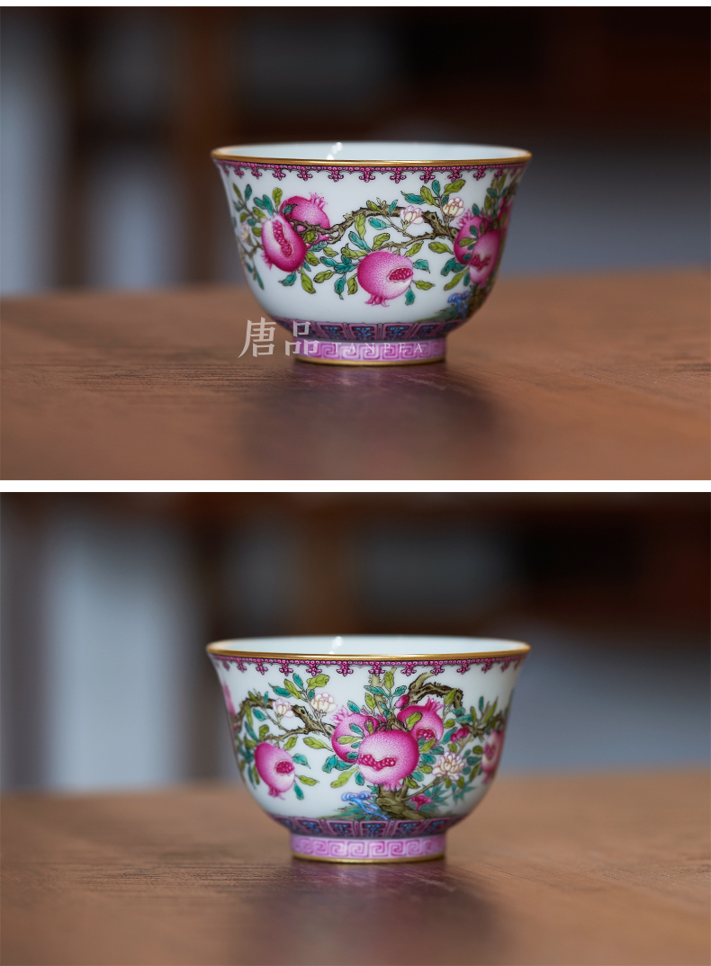 Peach Colored enamel kung fu tea cups f pomegranate cup personal Lord all hand bowl of jingdezhen ceramic tea cup