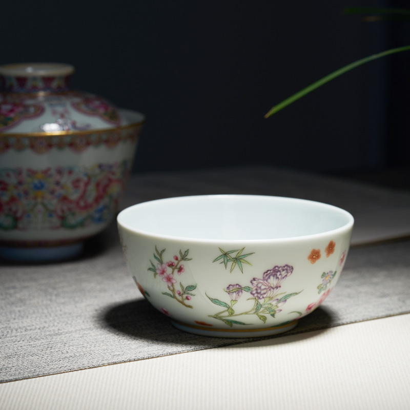 Tang Pin checking flowers colored enamel cup cup personal Lord jingdezhen ceramic powder enamel large bowl kung fu tea set