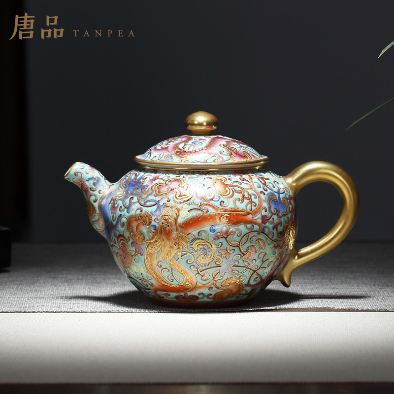 Colored enamel teapot all hand ganoderma dragon jingdezhen ceramic teapot kung fu tea set large paint a gift