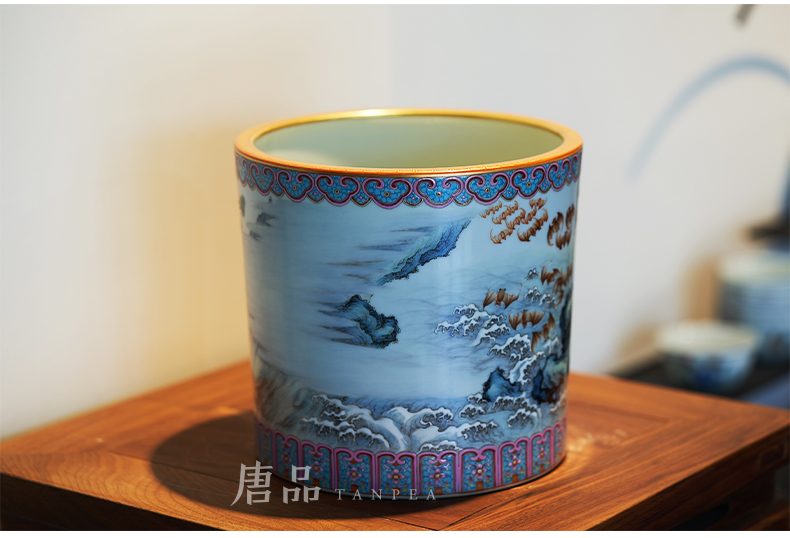 Powder enamel enamel fukuyama ShouHai brush pot calligraphy and painting scroll barrels of pine bat Chinese jingdezhen ceramics study furnishing articles