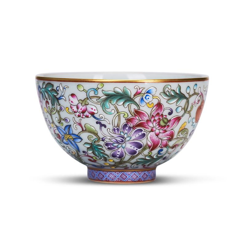 Tang Pin enamel colors branch flowers and the plants of jingdezhen ceramic cups large master cup heart of kung fu tea tea cup