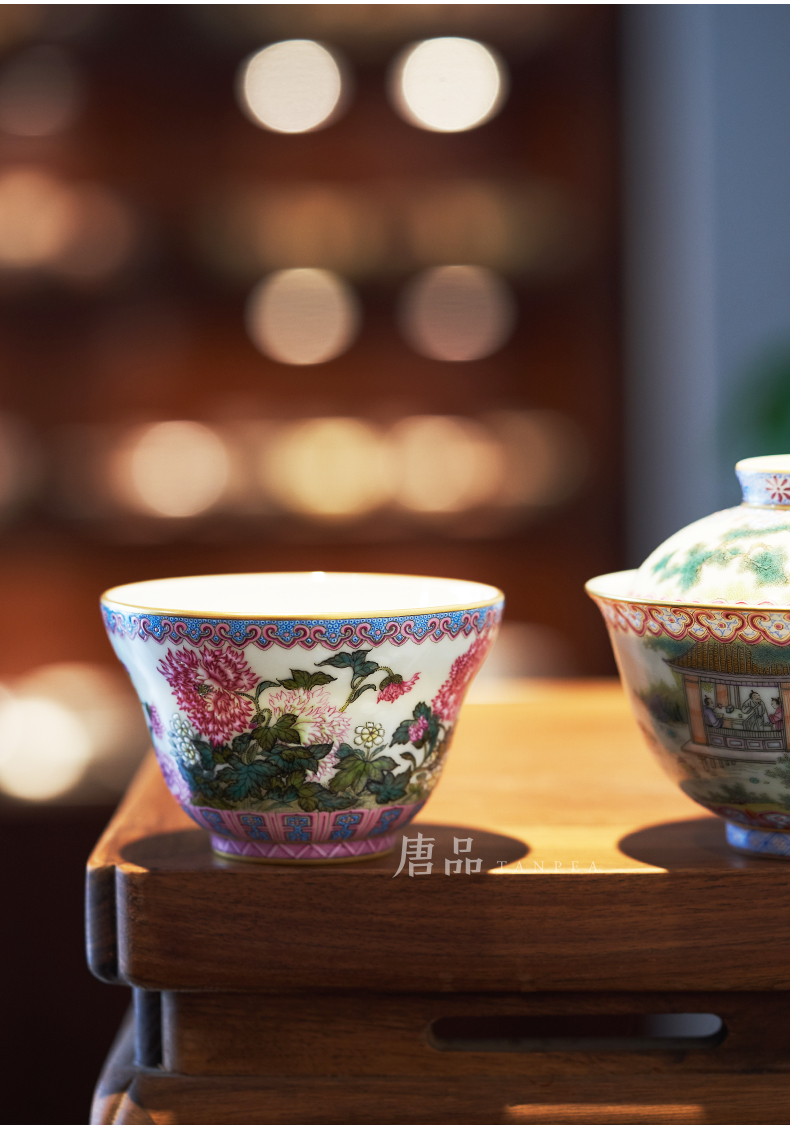 Tang Pin enamel enamel poppy count cup manually ruyi flowers large cups of jingdezhen ceramic masters cup