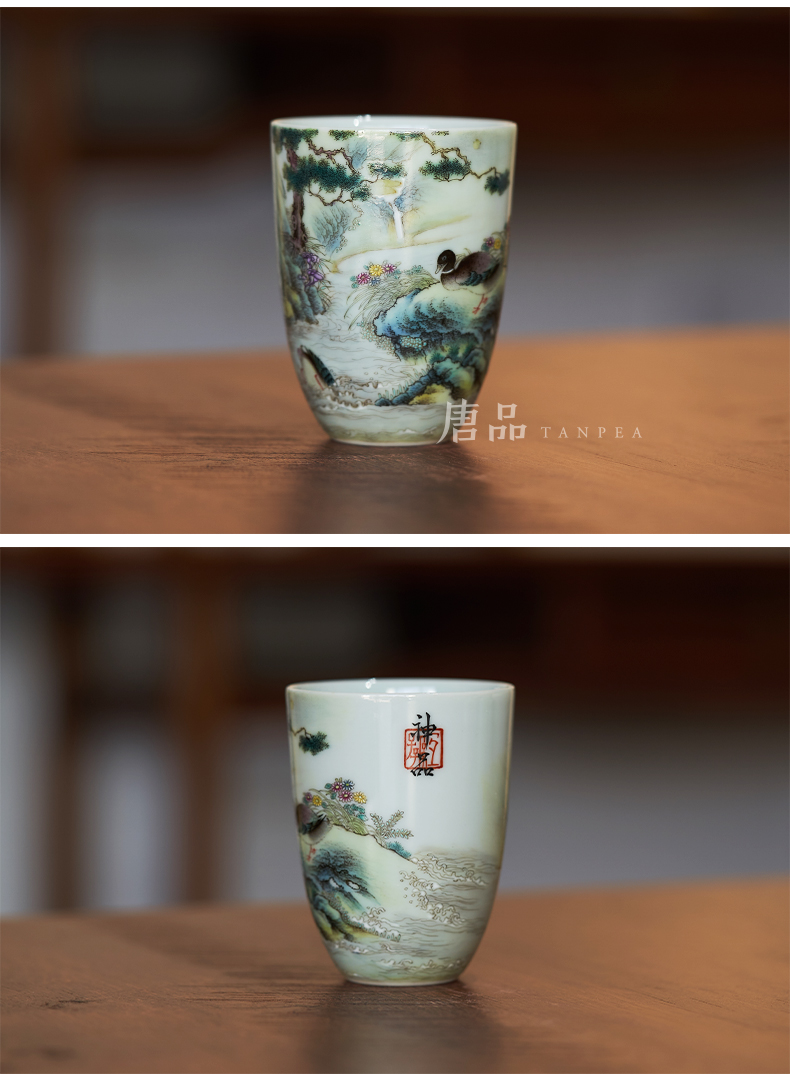 Kung fu tea powder enamel all hand - made scenery duck fragrance - smelling cup of jingdezhen ceramic cup personal Lord archaize porcelain collection