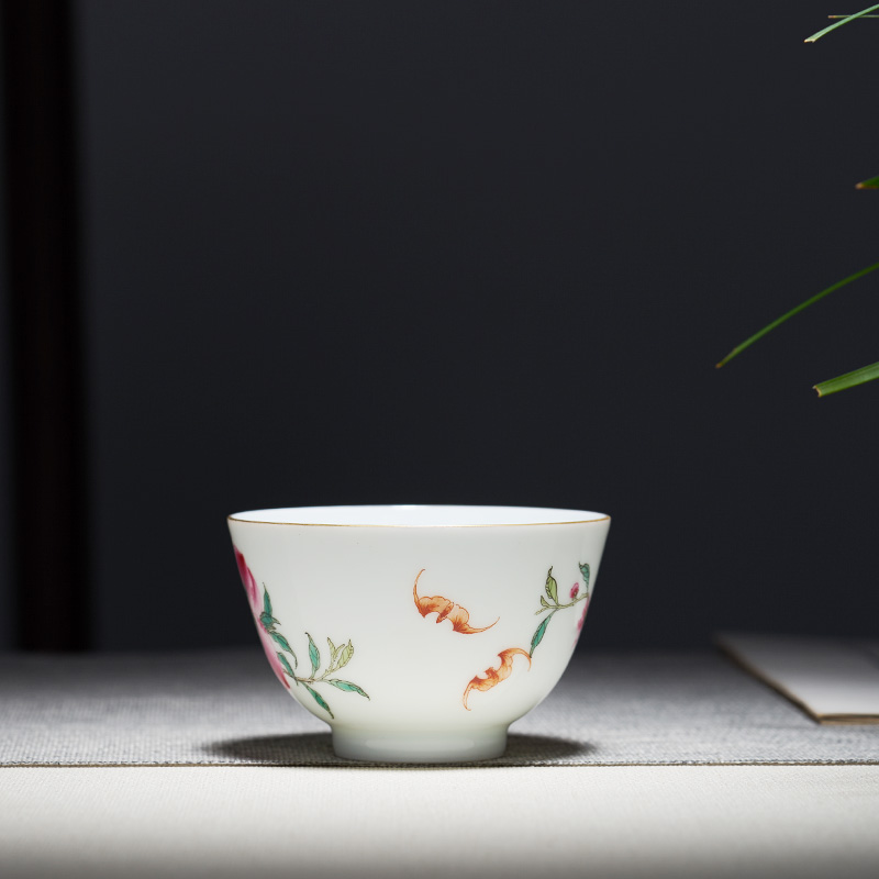 Tang Pin enamel pastel peach sample tea cup of jingdezhen ceramic masters cup peach bats gifts celebration single CPU